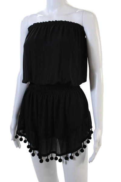 Ramy Brook Womens Pom Pom Strapless A Line Dress Black Size Extra Small