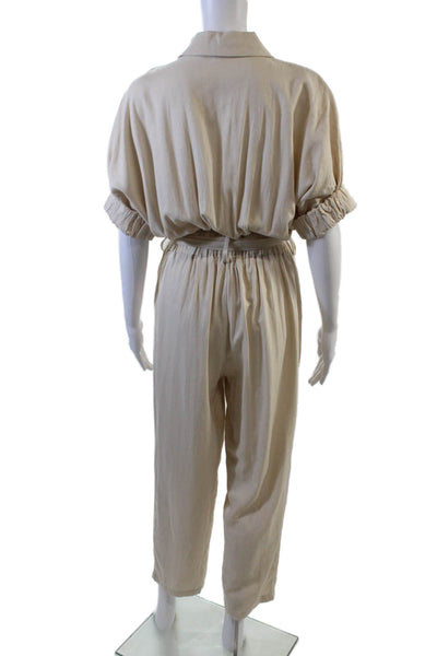 BLANKNYC Womens Linen Pleated Front Belted Jumpsuit Beige Size Extra Small