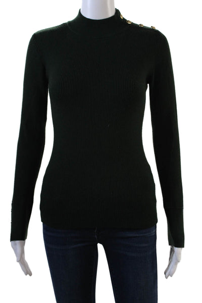 Elie Tahari Womens Ribbed Long Sleeves Turtleneck Sweater Green Size Small