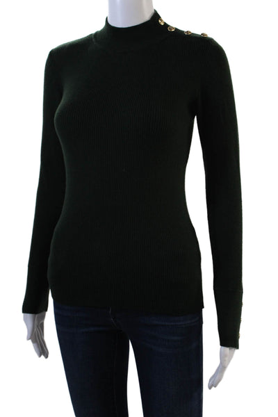 Elie Tahari Womens Ribbed Long Sleeves Turtleneck Sweater Green Size Small
