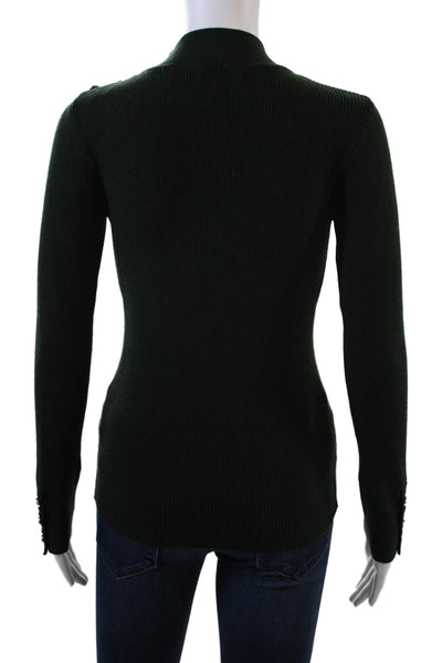 Elie Tahari Womens Ribbed Long Sleeves Turtleneck Sweater Green Size Small