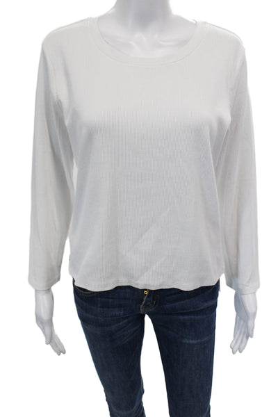 Lilly Pulitzer Womens Round Neck Long Sleeves Ribbed Basic T-Shirt White Size XL