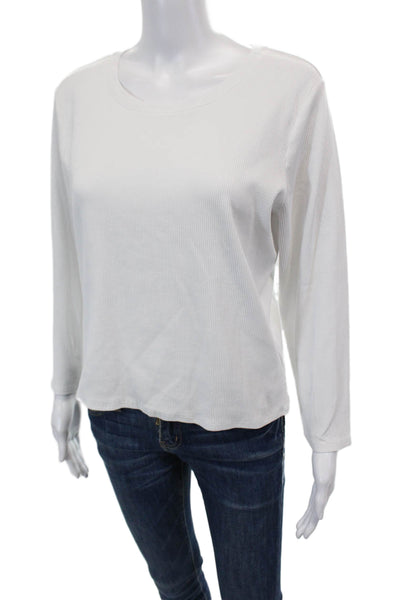 Lilly Pulitzer Womens Round Neck Long Sleeves Ribbed Basic T-Shirt White Size XL