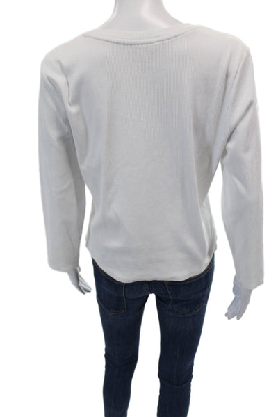Lilly Pulitzer Womens Round Neck Long Sleeves Ribbed Basic T-Shirt White Size XL