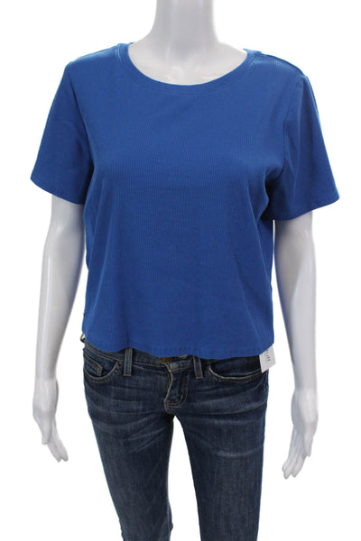Lilly Pulitzer Women's Short Sleeves Ribbed Basic Cropped T-Shirt Blue Size XL