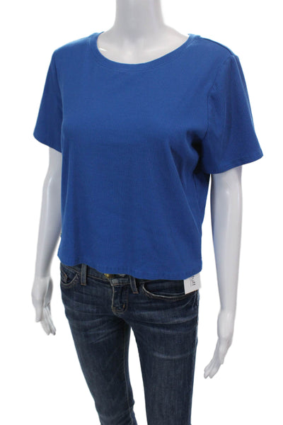 Lilly Pulitzer Women's Short Sleeves Ribbed Basic Cropped T-Shirt Blue Size XL