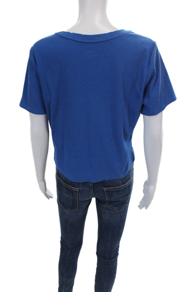 Lilly Pulitzer Women's Short Sleeves Ribbed Basic Cropped T-Shirt Blue Size XL