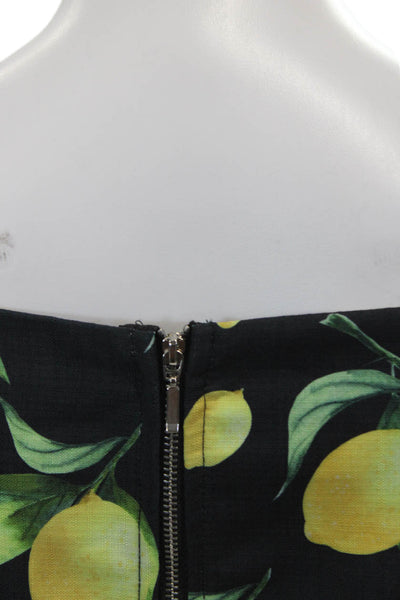 Beulah Women's Square Neck Short Sleeves Lace Trim Lemon Print Blouse Size L