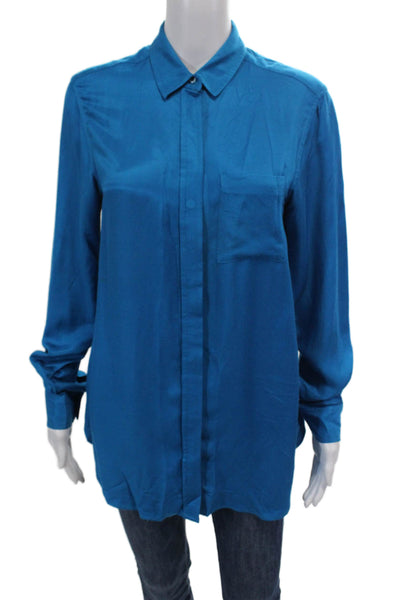 Reiss Women's Collared Long Sleeves Button Down Dress Shirt Blue Size 4