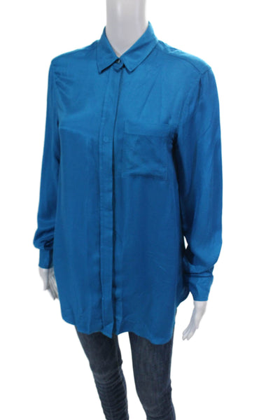 Reiss Women's Collared Long Sleeves Button Down Dress Shirt Blue Size 4