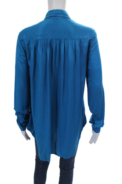Reiss Women's Collared Long Sleeves Button Down Dress Shirt Blue Size 4