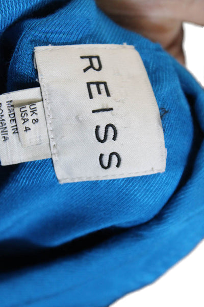 Reiss Women's Collared Long Sleeves Button Down Dress Shirt Blue Size 4