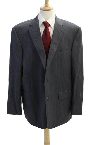 Hart Schaffner Marx Mens Pinstriped Blazer Jacket Gray Wool Size 50 Long