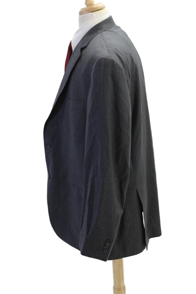Hart Schaffner Marx Mens Pinstriped Blazer Jacket Gray Wool Size 50 Long