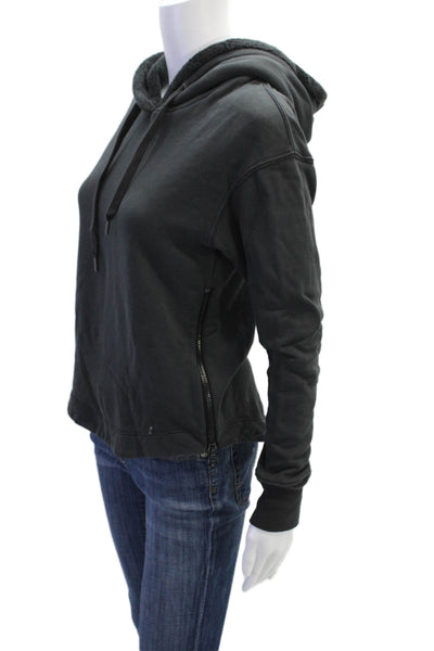 James Perse Womens Zip Hem Long Sleeve Drawstring Hoodie Gray Size 0