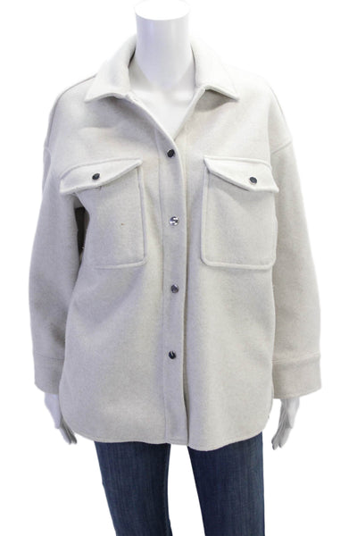 Zara Womens Fleece Button Down Long Sleeves Shirt White Beige Size Extra Small