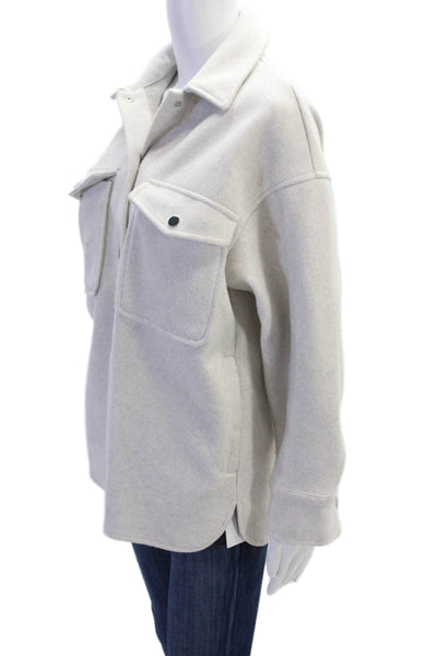 Zara Womens Fleece Button Down Long Sleeves Shirt White Beige Size Extra Small