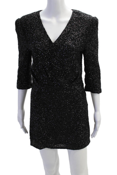 IRO Womens Sequined V Neck Long Sleeves Justify Dress Black Size EUR 38