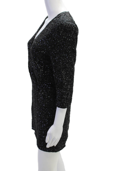 IRO Womens Sequined V Neck Long Sleeves Justify Dress Black Size EUR 38