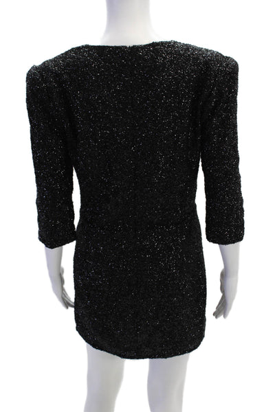 IRO Womens Sequined V Neck Long Sleeves Justify Dress Black Size EUR 38