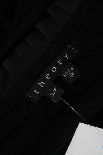 Theory Womens Cotton Pleated Neckline Ruffled Buttoned Blouse Black Size S