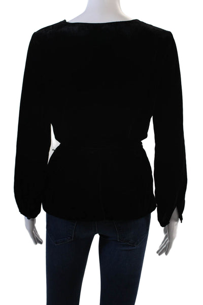 J Crew Womens Long Sleeve Drawstring Waist Velvet Long Sleeve Top Black Size 2