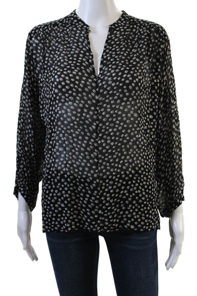 Gerard Darel Womens Sheer Floral Printed 3/4 Sleeve Blouse Black Size 38