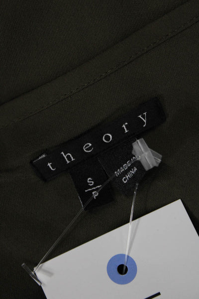 Theory Womens Silk Long Sleeve Buttoned Zippered Pocket Blouse Green Size S