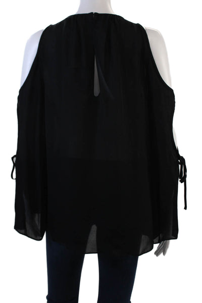 Ramy Brook Womens Silk Sheer Cold Shoulder Long Sleeve Blouse Solid Black Size S