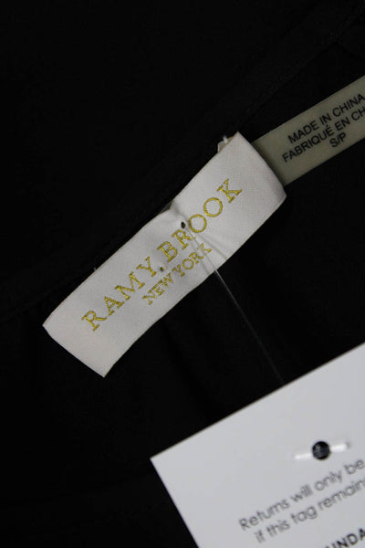 Ramy Brook Womens Silk Sheer Cold Shoulder Long Sleeve Blouse Solid Black Size S