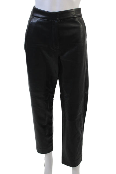Zara Womens Faux Leather Flat Front Straight Leg Pants Black Size 2