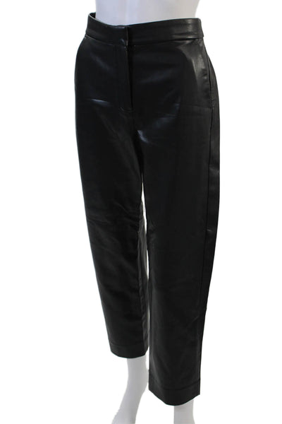 Zara Womens Faux Leather Flat Front Straight Leg Pants Black Size 2
