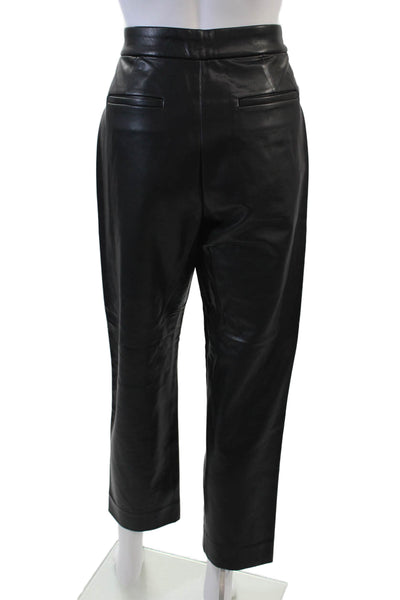 Zara Womens Faux Leather Flat Front Straight Leg Pants Black Size 2