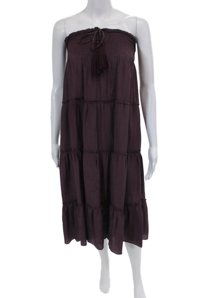 Calypso Saint Barth Women's Smocked Square Neck Tiered Midi Dress Purple Size XS