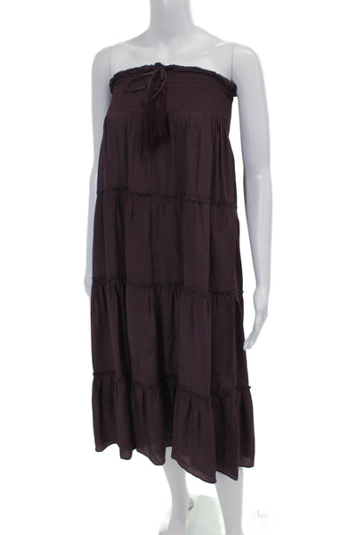 Calypso Saint Barth Women's Smocked Square Neck Tiered Midi Dress Purple Size XS