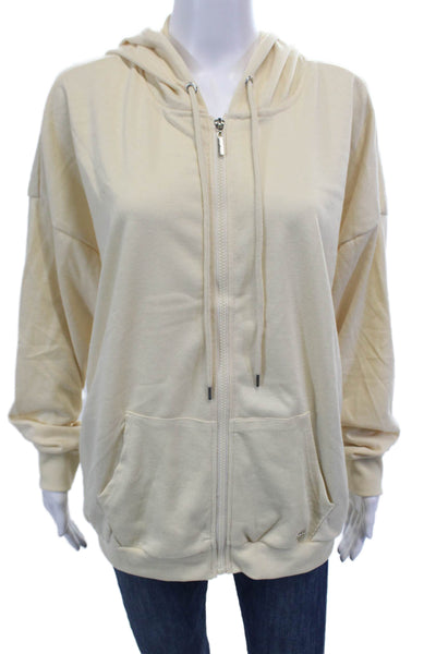 Elie Tahari Sport Womens Full Zipper Long Sleeves Hoodie Beige Cotton Size 1X