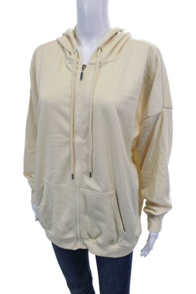 Elie Tahari Sport Womens Full Zipper Long Sleeves Hoodie Beige Cotton Size 1X