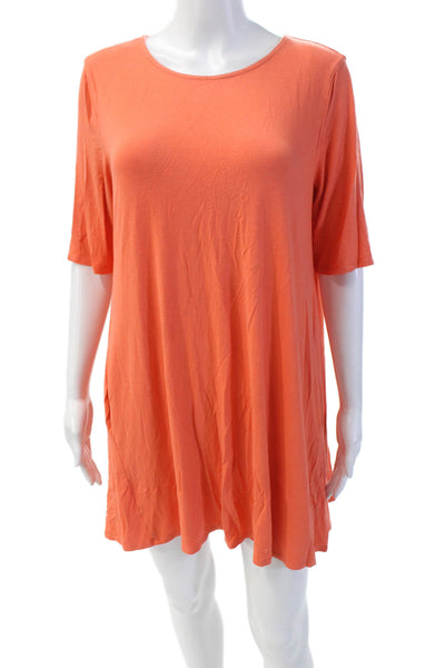 Eileen Fisher Women's Short Sleeves Round Neck Mini T-Shirt Dress Orange Size M