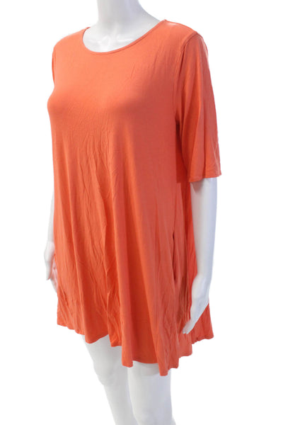 Eileen Fisher Women's Short Sleeves Round Neck Mini T-Shirt Dress Orange Size M