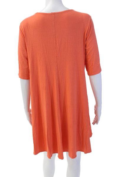 Eileen Fisher Women's Short Sleeves Round Neck Mini T-Shirt Dress Orange Size M