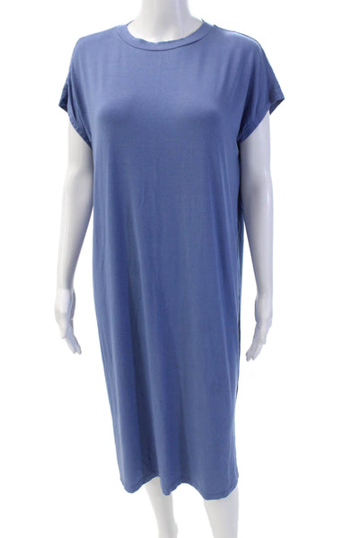 Eileen Fisher Women's Short Sleeveless Round Neck Midi T-Shirt Dress Blue Size S