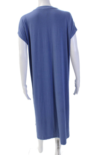 Eileen Fisher Women's Short Sleeveless Round Neck Midi T-Shirt Dress Blue Size S