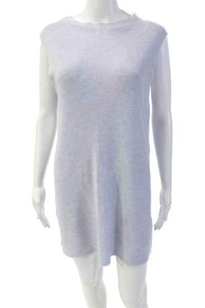 Eileen Fisher Womens Sleeveless Round Neck Ribbed Mini Sweater Dress Blue Size L
