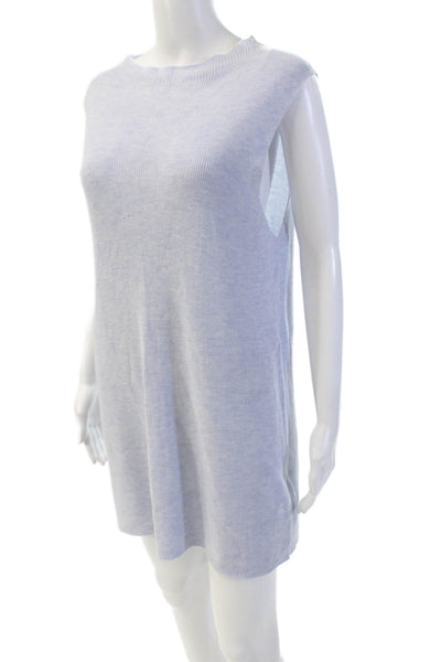 Eileen Fisher Womens Sleeveless Round Neck Ribbed Mini Sweater Dress Blue Size L