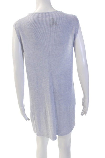 Eileen Fisher Womens Sleeveless Round Neck Ribbed Mini Sweater Dress Blue Size L