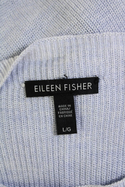 Eileen Fisher Womens Sleeveless Round Neck Ribbed Mini Sweater Dress Blue Size L