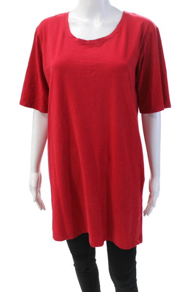 Eileen Fisher Women's Slit Hem Short Sleeves Basic Tunic T-Shirt Red Size S