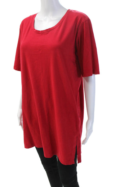 Eileen Fisher Women's Slit Hem Short Sleeves Basic Tunic T-Shirt Red Size S