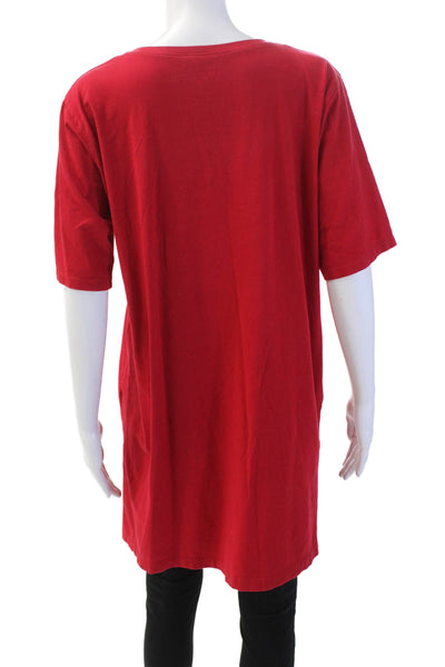 Eileen Fisher Women's Slit Hem Short Sleeves Basic Tunic T-Shirt Red Size S