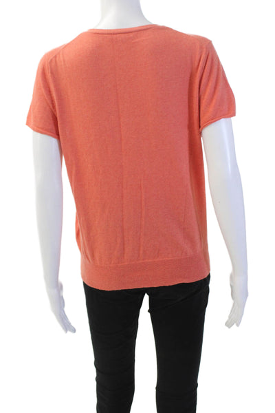 Eileen Fisher Women's V-Neck Short Sleeves Button Up Cardigan Orange Size M